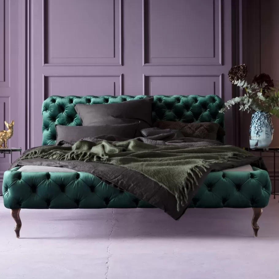 KARE Design Bedden | Kasten<Bed Desire Fluweel Groen 160x200cm