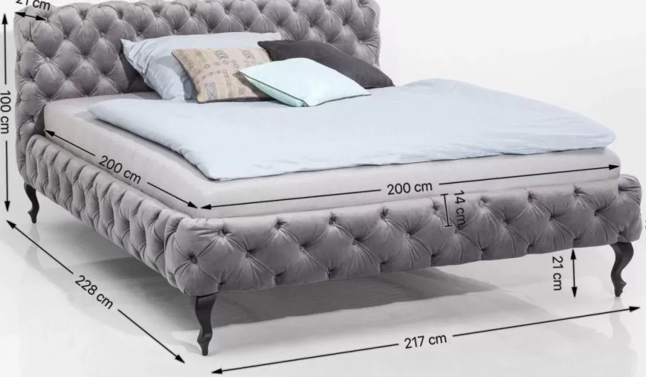 KARE Design Bedden | Kasten<Bed Desire Fluweel Zilvergrijs 200x200cm