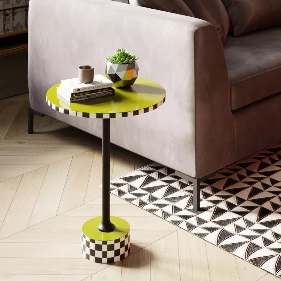 KARE Design Kasten | Tafels<Bijzettafel Domero Checkers Olive Ø25cm