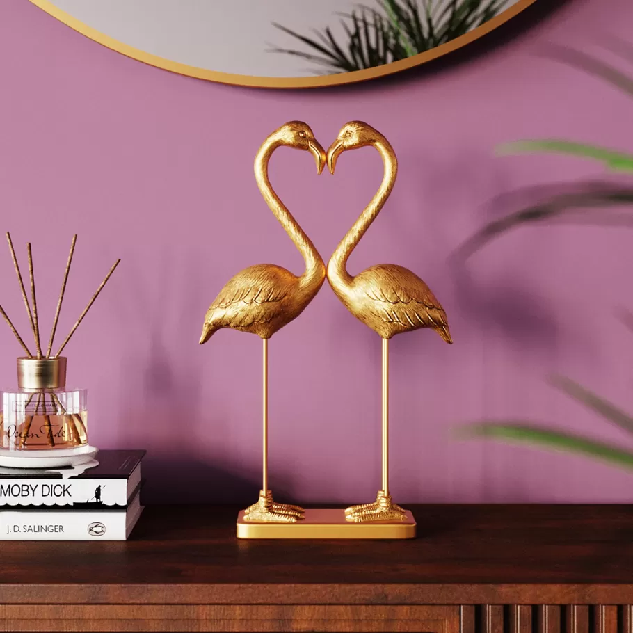 KARE Design Opbergers | Woondecoratie<Decofiguur Flamingo Love Gold 39cm