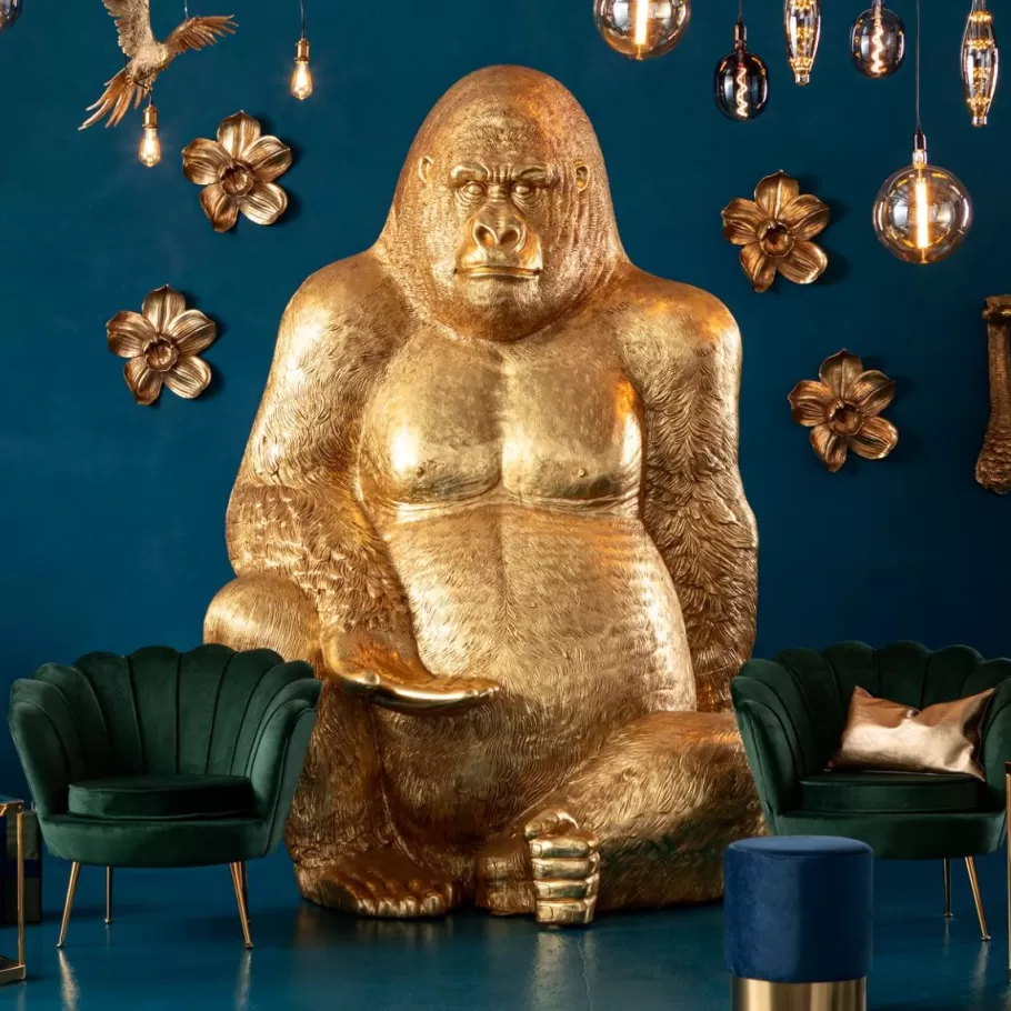 KARE Design Opbergers | Woondecoratie<Decofiguur Gorilla Goud XXL 249cm