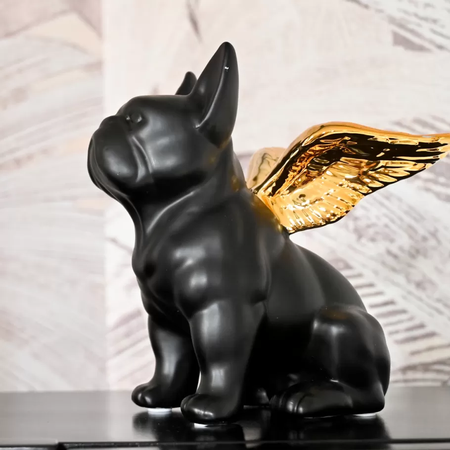 KARE Design Opbergers | Woondecoratie<Decofiguur Sitting Angel Dog Goud-Zwart