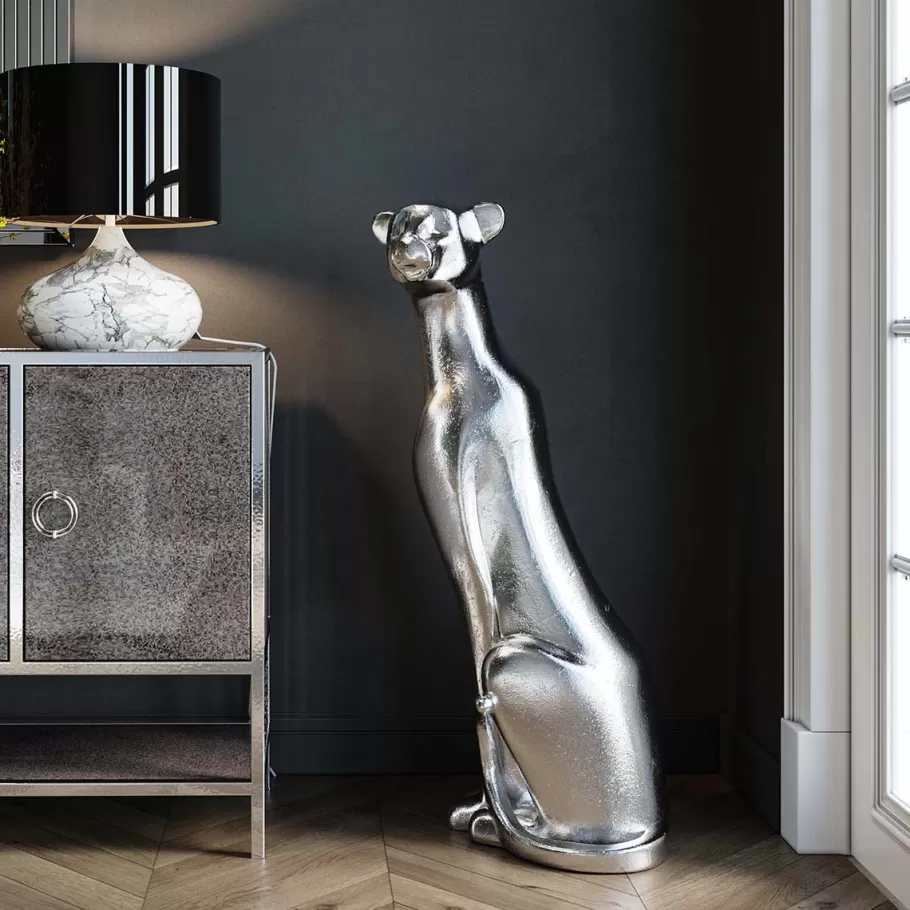 KARE Design Opbergers | Woondecoratie<Decofiguur Sitting Leopard Silver 150cm