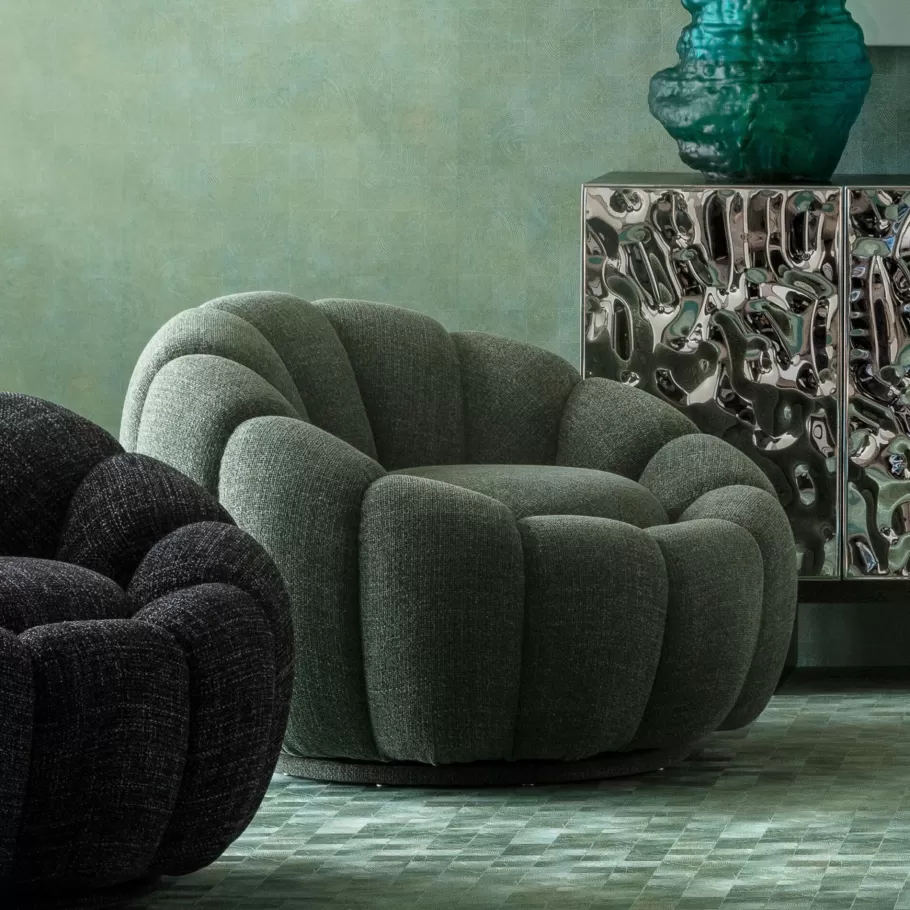 KARE Design Kasten | Fauteuils<Draaifauteuil Peppo Bloom Melange Green