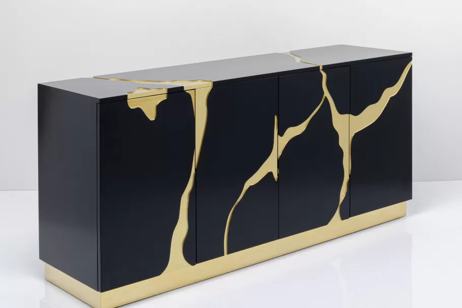 KARE Design Kasten | Lage Kasten & Dressoirs<Dressoir Cracked Black Gold 165x80cm