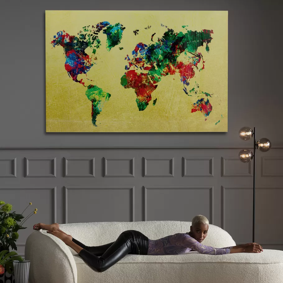 KARE Design Wanddecoratie | Kasten<Glas Schilderij Metallic Colourful Map 150x100cm