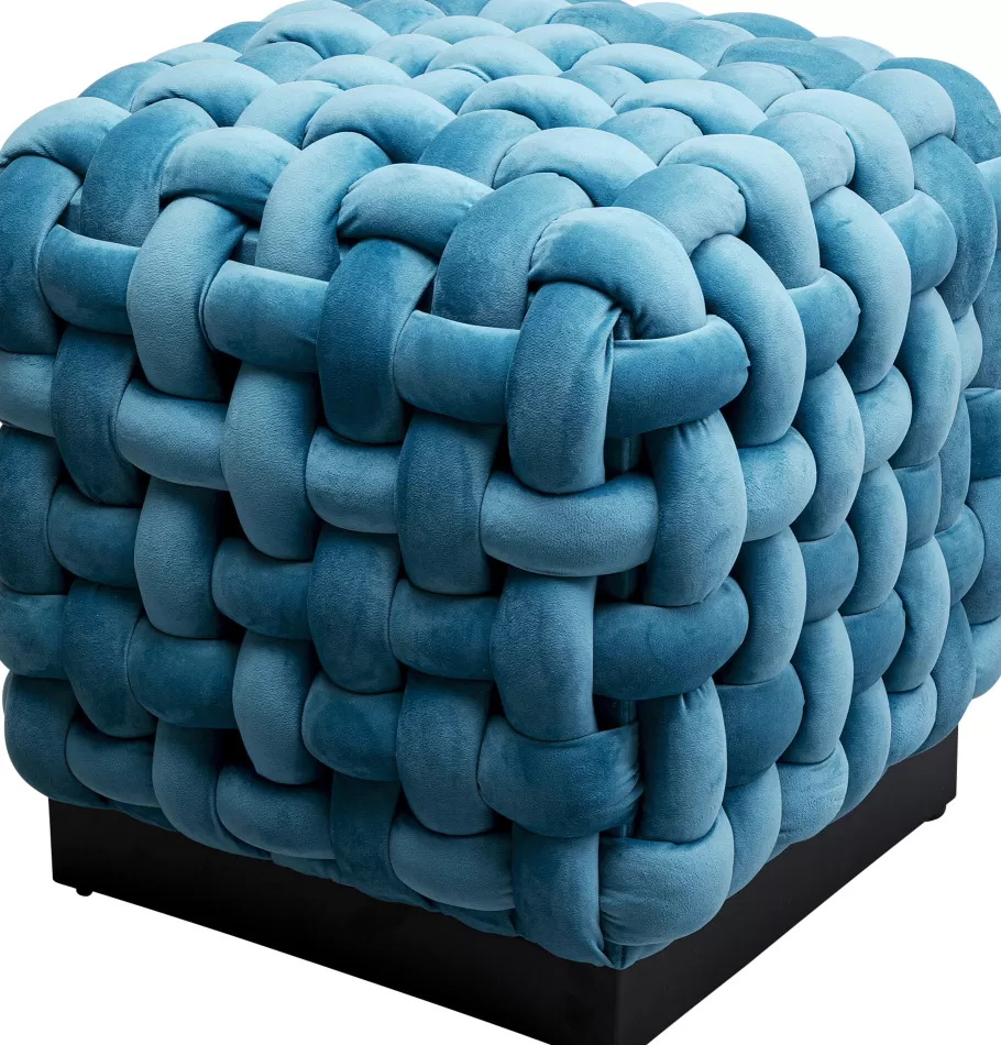 KARE Design Poefs & Krukken | Kasten<Kruk Weave Square Blauw 47x47cm