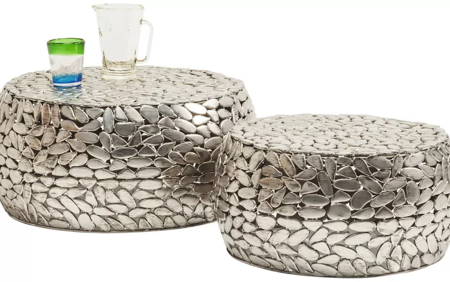 KARE Design Kasten | Tafels<Salontafel Pebbles Deluxe Zilver (2-delig)