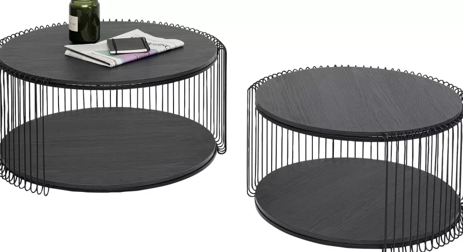 KARE Design Kasten | Tafels<Salontafel Wire Double Black Wood (2/set)