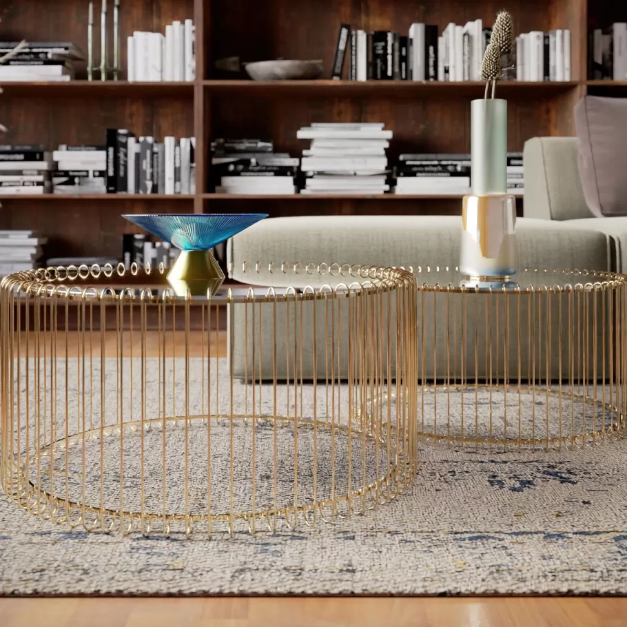 KARE Design Kasten | Tafels<Salontafel Wire Messing (2-delig)