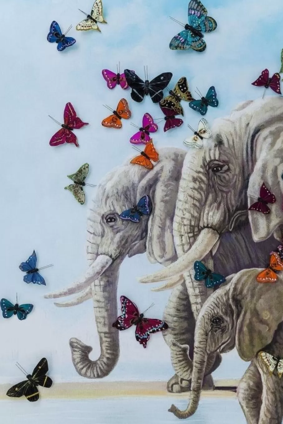 KARE Design Wanddecoratie | Kasten<Schilderij Touched Elephants With Butterflies 120x120cm